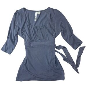 It's Our Time Top Women Small Gray Y2K Office Siren Twee Back Tie 3/4 sleeve